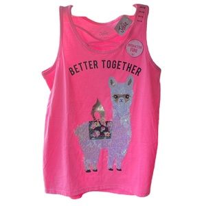 Justice Girl's Pink Sequined LAMA Embellished Tank Top Shirt Size 14/16